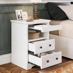 LIKIMIO Night Stand, Modern Bedside Table with 2 Drawers, Open Shelf, End Table with Pull-Out Tray, Wood SideTable, White - color: White