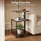 360° Swivel Side Table with Storage, Height Adjustable, Smooth-Rolling Wheels, C-Shaped End Table for Couch/Sofa, Recliner, Living Room, Walnut-Look - color: Walnut - Look