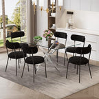 7 Piece Rectangular Glass Dining Table Set, 63'' Modern Kitchen Table Set Silver Base with 6 Minimalism Black Boucle Dining Chairs, Dining Table and Chairs for Home, Apartment - color: Silver+black Chairs, size: 63'' + 6 Chairs
