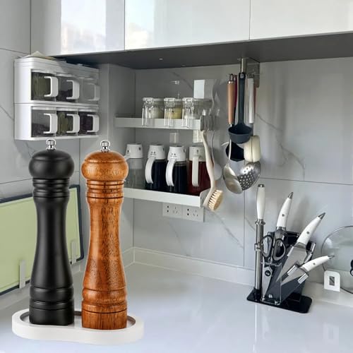 Salt and Pepper Wood Mill Tray, White colour Pepper Grinder Rest, Work Surface and Dining Table Protector (Pepper mill not included) - color: K White Colours Mill Tray