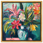 Art Remedy Vase Of Tropical Flowers Framed Flowers In Vase Paintings, 31.5" x 31.5", Gold Frame - color: Gold Frame, size: 31.5"L x 31.5"W
