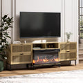 3-Sided Glass Farmhouse Fireplace TV Stand for TVs Up to 100 Inch, Entertainment Center with 36" Electric Fireplace, 4 Drawers Storage,Oak - color: Oak