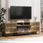3-Sided Glass Farmhouse Fireplace TV Stand for TVs Up to 100 Inch, Entertainment Center with 36" Electric Fireplace, 4 Drawers Storage,Oak - color: Oak