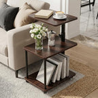 360° Swivel Side Table with Storage, Height Adjustable, Smooth-Rolling Wheels, C-Shaped End Table for Couch/Sofa, Recliner, Living Room, Black Walnut-Look - color: Black Walnut - Look
