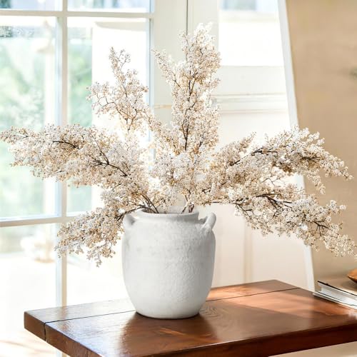 Ceramic Flower Vase, 6.5 inch White Farmhouse Table Rustic Vases, Handcrafted Weathered Pottery Vases, Small Flower Terracotta Vase for Home Decor, Living Room, Table, Shelf, Fireplace