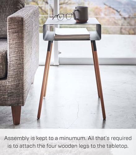 YAMAZAKI Home Plain Side Table with Open Storage Shelf, Rectangular Accent Space Saving Living Room Bedroom Couch End Table - Tall, 23" - Steel + Wood - color: Black, size: Tall