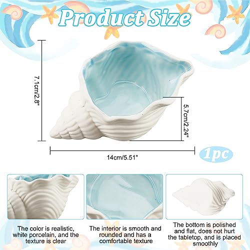 NBEADS Conch Shape Ceramic Jewelry Tray, Aqua Shell Trinket Dish Ceramic Ring Earring Holder Ocean-themed Decorative Trinket Plate for Rings Earrings Necklaces Bracelet Jewelry Watch Keys - color: Blue&White-Conch