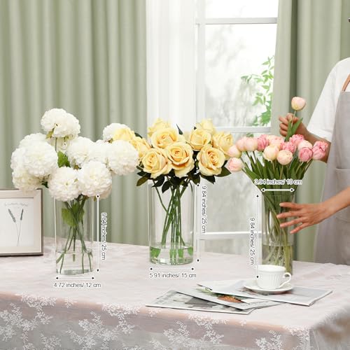 meekoo 3 Pcs Flower Acrylic Vase Cylinders Round Decorative 4 x 10 in, 5 x 10 in, 6 x 10 in Vase Break Resistant Acrylic Flower Cylinder for Centerpiece Home Wedding Decor(Clear, Classic) - color: Classic, size: 4 x 10 in, 5 x 10 in, 6 x 10 in
