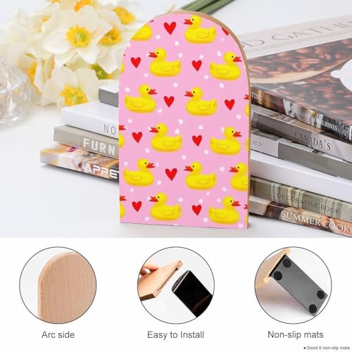 1 Pair Book Ends, Book Holder Stand Decorative, Portable Pink Heart Polka Dots Yellow Rubber Ducks Bookends for Shelves Desktop Accessories - color: Picture(459)