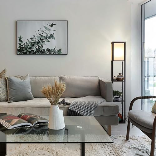 Brightech Maxwell - Modern Shelf Floor Lamp with Lamp Shade & Warm White LED Bulb, Corner Display Floor Lamp with Shelves for Living Room, Bedroom, Nightstand Office, Home Decor Storage - Black - color: Black