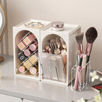 INVSSENE Stackable Makeup Organizer Countertop, Storage Perfume Skincare Cosmetic Lipstick Face Mask Makeup Brush Palettes, Ideal for Vanity Bathroom Counter - color: 3513 White+Clear