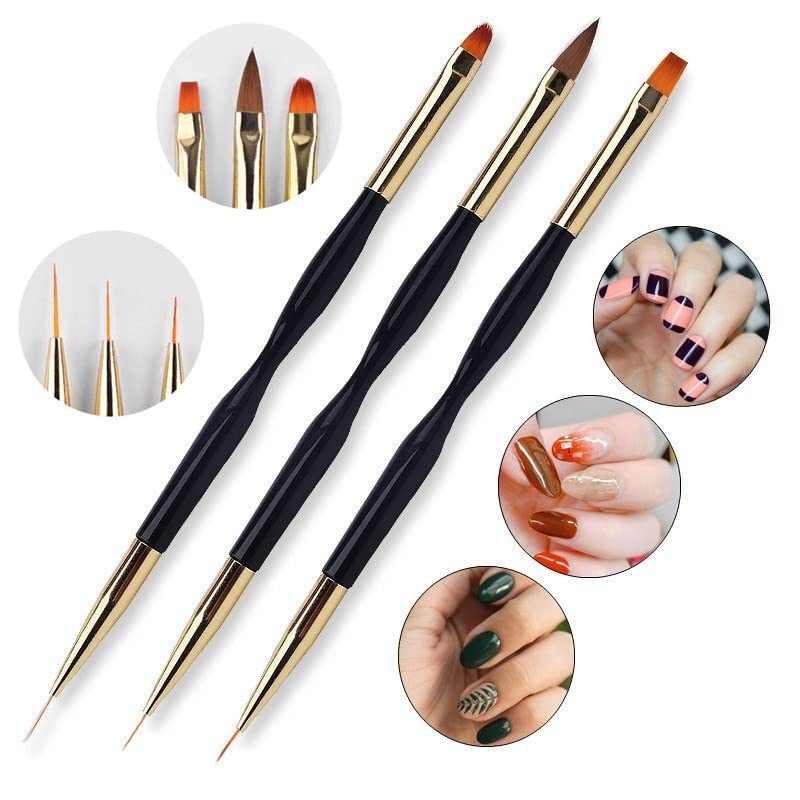 FULINJOY 5PCS Dual-Ended Nail Art Sculpture Pen Dotting Tools with 3PCS Nail Painting Brushes, Silicone Nail Polish Brushes Stainless Steel Carving Drawing Tool, Acrylic Rhinestone Handle - size: 8PCS