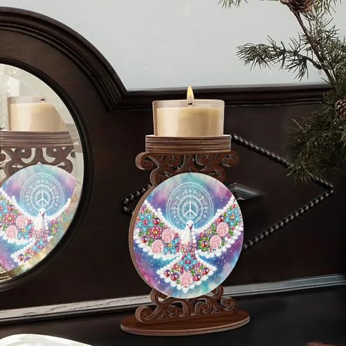 ARTopet DIY Diamond Art Painting Candlestick Holders Wooden Desk Candle Holder Ornament Double Sided Diamond Tabletop Ornaments for Home Decor-Dove of Peace - color: Dove of Peace