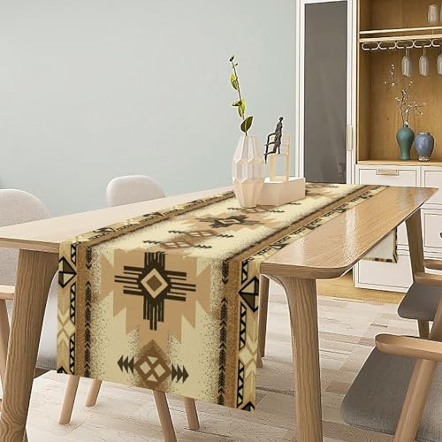 Aztec Table Runner Southwestern Ethnic Style Geometric Navajo Tribe Abstract Pattern Vintage Rustic Table Dinner Table Runner 13x60 Inch - color: Aztec-4, size: W13x60L