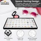 Novel Box Jewelry Display Tray Black Plastic 8.25 x 14.75 x 1 Large Jewelry Tray with 50 Gem Jars Insert | Rectangular Display Trays for Collectibles | Rock Collection Tray | Gem Display Tray - color: 50-Gem Jars White Foam Liner, size: Plastic Tray: 8.25