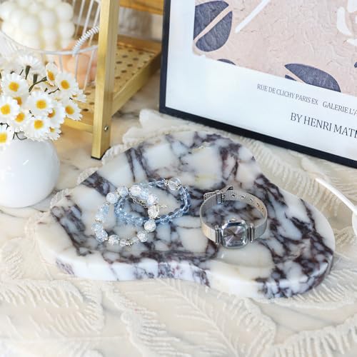Natural Marble Oval Jewelry Dish, Trinket Tray for Ring & Earring Holder, Vanity/Nightstand Decor with Unique Natural Veins, Gift for Women/Mom/Daughter - color: 021-Viola, size: 9.1"L x 9.1"W x 0.7"H