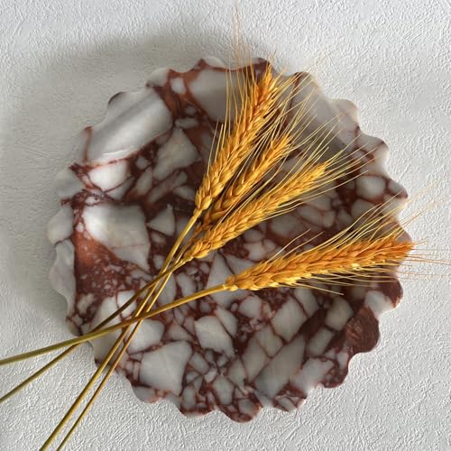 Marble Scalloped Tray Round Wave Tray Small Serving Platter for Counter, Bathroom, Kitchen, Nightstand, Jewelry Ring Dish Holder (Calacatta Red) - color: Calacatta Red