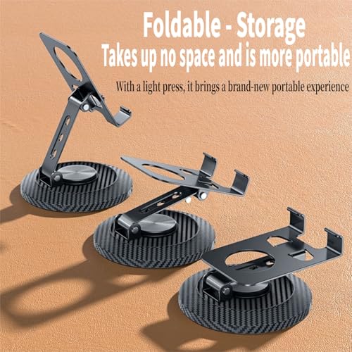 Adjustable Cell Phone Stand,360 Rotating Foldable Desktop Cellphone Stand with Anti-Slip Base Portable Phone Holder for iPhone 17 16 15 14 13 Pro Max, All Smart Phones, iPad - color: Carbon fiber color
