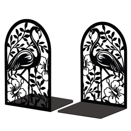 Peacoblue Metal Bookends for Shelves, Modern Decorative Heavy Duty Study Book Support Stoppers for Office, Desk, Shelf, Room 5.3"x4.3"x7.9" Cast Iron Bookends, 1 Pair (Flamingo and Tropical Plant) - style: Flamingo and Tropical Plant