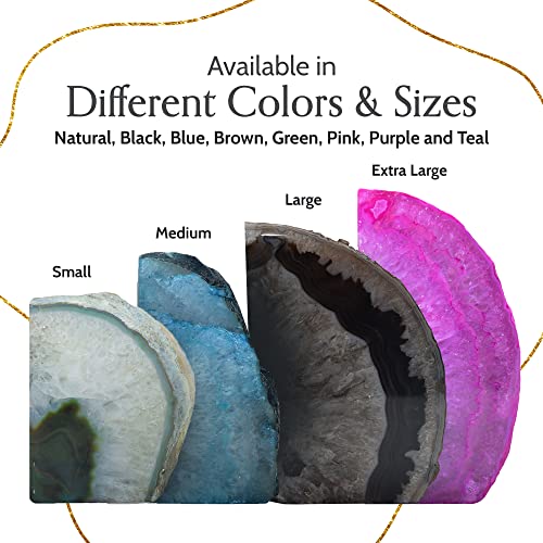 Nature's Decorations A Quality Black Agate Geode Bookends - Heavy Duty with Non-Skid Rubber Bumpers for Shelves, Office, Home Decor - Cool Crystal Stone (1 Pair 4-6 LB) - color: Black, size: A Grade 4 - 6 Lbs