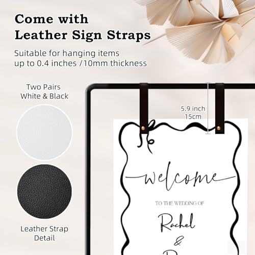 Wedding Sign Holder, Adjustable Welcome to Our Wedding Sign Stand W/Design Bundle & Leather Sign Hanging Straps, Heavy Duty Easel Stand for Sign, Wedding Seating Chart Stand, Easel for Display (Black) - color: Black
