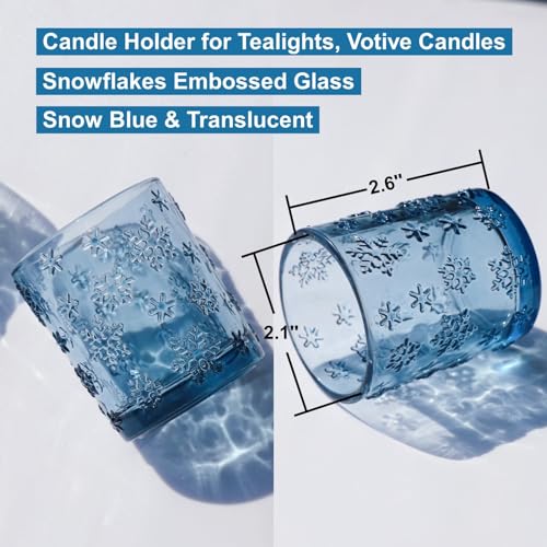 VOHO Blue Snowflakes Embossed Votive Candle Holders Set of 24, Glass Tealight Candle Holder for Seasonal Festival & Christmas Decorations, Beautiful Blue Candle Holders for Tea Lights/Votive Candles - color: Blue