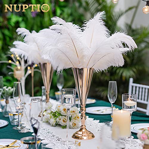2 Pcs Set Metal Wedding Flower Trumpet Vase Stand, 14 inch Table Decorative Centerpiece Artificial Flower Arrangements for Anniversary Ceremony Party Birthday Event Aisle Home Decoration (Gold) - color: Gold, size: 14 inch x 2 Pcs