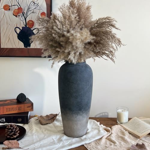 Ceramic Rustic Farmhouse Vase, 15 Inch Black Handmade Pottery Flower Vase for Home Decor, Rustic Living Room Decor, Wedding Gifts, Shelf & Table Decoration - color: Black, size: Large