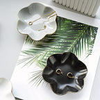 4.7 inch Small Ring Dish, Ceramic Jewelry Holder Tray, Black Catch All Trinket Bowl for Keys Rings Earrings - color: Black