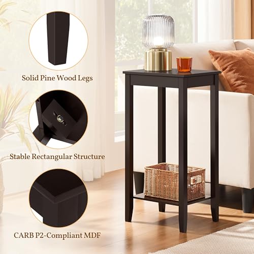 Yaheetech End Table Sofa Side Table with Open Shelf and Solid Wood Legs, Plant/Telephone Stand for Living Room, Couch, Office, Small Spaces, L15xW12xH29 Inch, Dark Coffee - style: Single