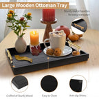 SXNOWS Coffee Table Trays - Large Ottoman Tray for Living Room -Wood Serving Tray with 2 Sets of Handles - Wooden Tray for Coffee Table, 4 Round Coasters Included, Black - color: Black