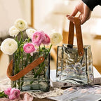 Handmade Leather - Handle Handbag - Style Glass Vase - Simple Elegance for Your Space (Gray) - color: Gray