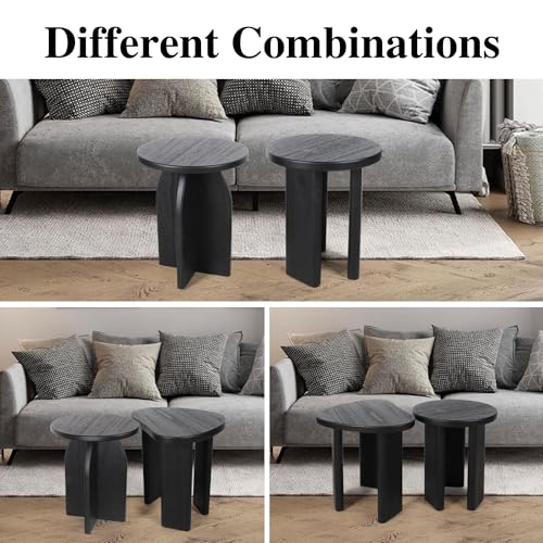 Oakrain End Table with Pedestal, Wood Side Table Bedside Sofa Couch, Modern Nightstand for Bedroom, Small Round Coffee Table for Living Room Office Balcony, Black - color: Black-round Shape