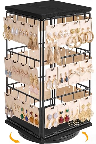 Rotating Earring Display Stands, 48 Hooks Earring Display for Vendors, Jewelry Display Earring Holder Organizer Earring Display Stands for Selling (Black) - color: Black