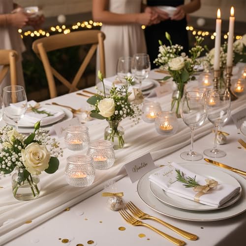 32 Pcs Clear Votive Candle Holders, Round Votive Candle Holders with Polka Dot Embossed for Table Centerpiece, Tealight Candle Holder for Weddings, Home Decor, Baby Shower, Special Occasions - color: Clear