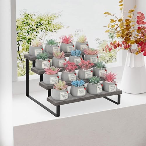 YINMIT Wooden Display Riser Stand, Tiered Perfume and Cologne Organizer Stand, 4 Tier Spice Rack Organizer, Rustic Display Shelf for Candles (4 Tier,Grey) - color: 4 Tier,Grey