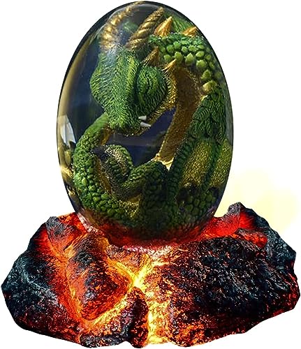 ACOCOFE Lava Dragon Egg, Crystal Dragon Egg with Luminous Base, Handmade Resin Ornaments - Gift for Christmas, Birthdays, Graduation, Holidays, Back to School (Green with Base) - color: Green With Base