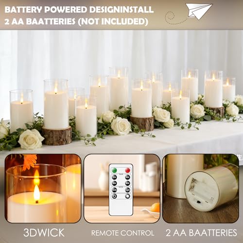 kakoya Flickering Flameless Candles Battery Operated with Remote and 2/4/6/8 H Timer Acrylic Led Pillar Candles Pack of 9 (D 3" xH 4" 5" 6") with Realistic 3D Wick Candles for Home Decor(White) - color: White-9