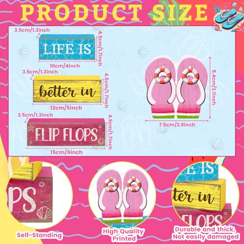 Yuntau 4 Pcs Summer Decorations for Office Hawaii Table Decorations Wooden Sign Flip Flops Table Centerpiece Summer Tiered Tray Decor Decorative Faux Book Stack Block for Coffee Mantel Floating Shelf - style: Pink Flip Flops