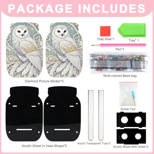 5D Diamond Painting Kit Vase, Halloween DIY cat and Pumpkin Diamond Art for Adult Beginners Acrylic Special Shaped Double-Sided Vase Handmade Crafts, Suitable for Home Living Room Desktop Decoration - color: Owl