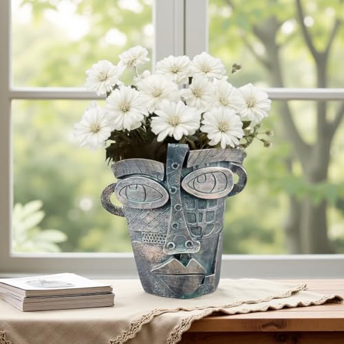 Picasso Abstract Face Flower Pot,Unique Resin Crafted Planter with Drainage Holes,Interesting Colorful Planter with Human face,for Indoor and Outdoor Botanical Home décor (Bronze) - style: Bronze
