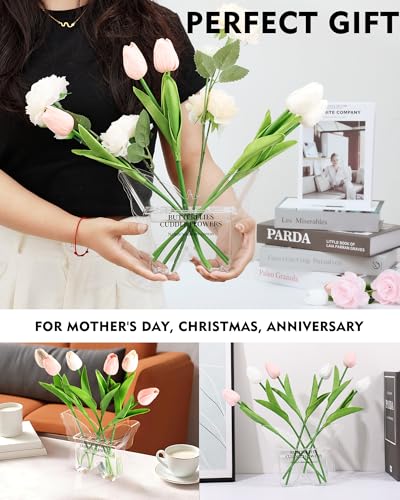 Butterfly Shaped Acrylic Flower Vase with Scissors and Plant Tape, Clear Decorative Vase for Home Office Desk, Unique Shelf Decor and Event Decoration, Aesthetic Gift for Book Lovers and Women