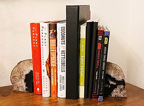 AMOYSTONE Crystal Stone Bookends Decorative Agate Book Ends Holder Geode Bookend Heavy Duty Natural Black Color (1 Pair, 4-6 LBS) - color: Natural Black, size: 4-6LBS