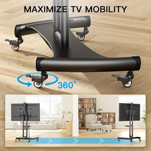PERLESMITH Rolling TV Stand with Wheels for 32-85 Inch LCD LED 4K Flat Screen TVs, Tilt Mobile TV Cart with Shelf Holds Up to 100 lbs, Height Adjustable Floor TV Stand Max VESA 600x400mm- PSTVMC05 - size: 32-85 Inch