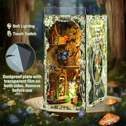 Book Nook Kit - DIY Miniature Dolls House Kit with Furniture and LED Light, 3D Puzzle Wooden Art Bookends, Model Kits for for Adults and Teens (Secret Forest) - style: Secret Forest