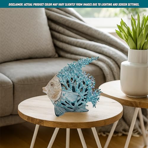 Ocean Decor Coral Reef Angelfish Sculpture Beach Home Decor Coastal Tabletop Collection 11 in x 10 in (Sky Blue) - color: Sky Blue, size: 11" x 10"