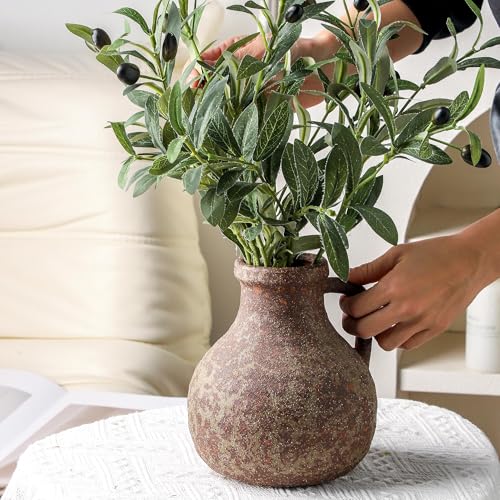 Ceramic Flower Rustic Vase, 7.1 Inch Farmhouse Rusty Vases for Home Decor Handcrafted Pottery Vase Small Terracotta Vases for Dining Table Decor Fireplace Living Room Bathroom Wedding Centerpiece - color: 204-2-7.1in