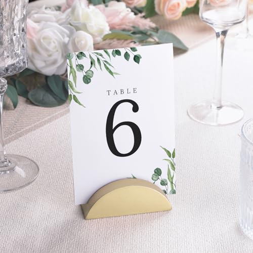 UNIQOOO 10 Pack 3.3" Arch Gold Wood Stand with 1/8" Slot, for Wedding Acrylic Table Number Sign, Wedding Display Stand, Card Holder, Great for Bar Menu, Retail Sign, Party and Events - color: Acrh Gold Wood