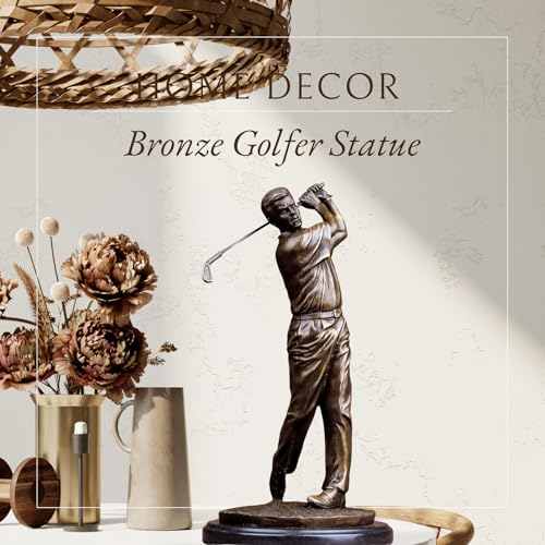 14.6'' Modern Golf Man Statue Bronze, Bronze Golfer Figurine Sculpture Ornament with Marble Base - size: 14.6" Man