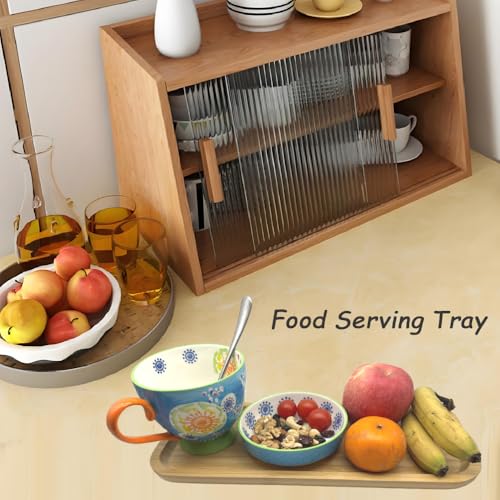 Wood Vanity Tray, Bathroom Counter Solid Bamboo Organizer, Toilet Tank Top Wooden Serving Plate for Dinner Tea Coffee (Natural Bamboo Color, 14 x 5.9 inch) - color: Natural Bamboo Color, size: 14" x 5.9" x 0.8"